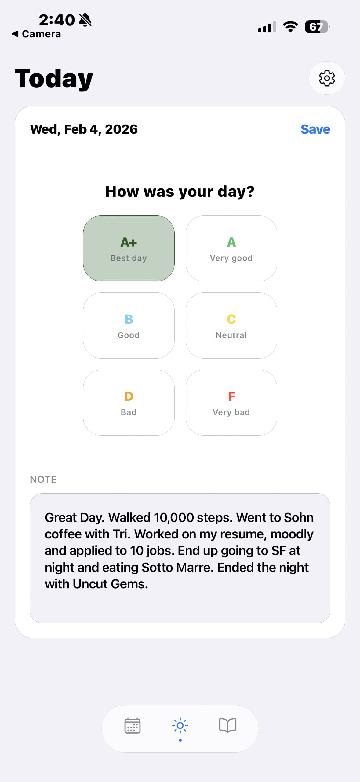 Today — Journal Entry