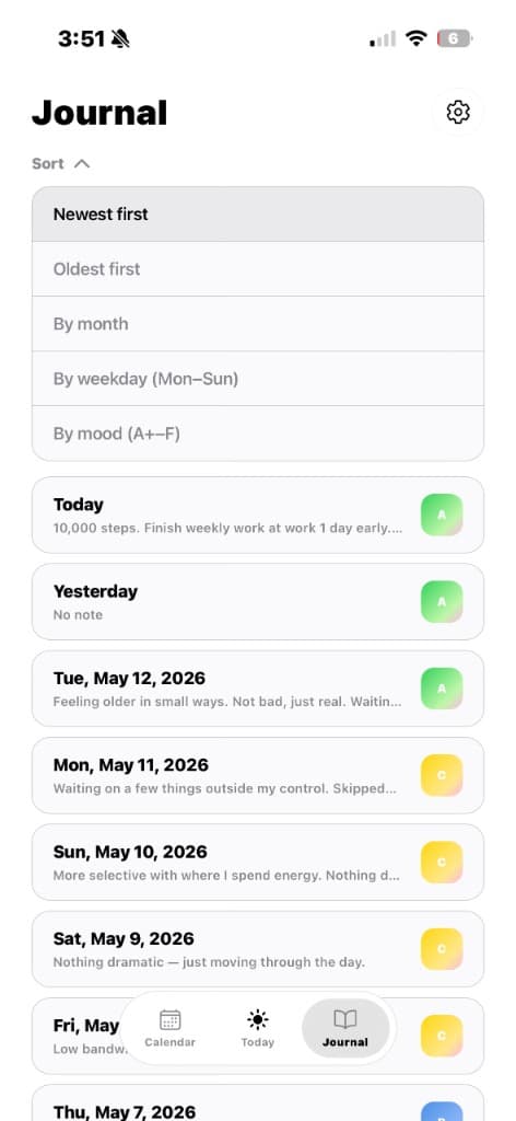 Journal — Sort Controls